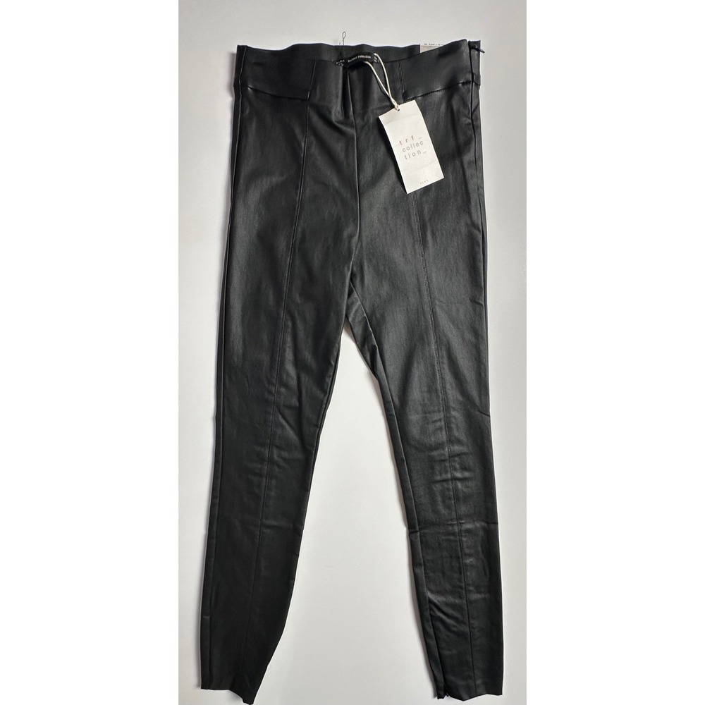 Zara Trafaluc Faux Leather Mid Rise Zipper Ankle Leggings Black Size S NWT